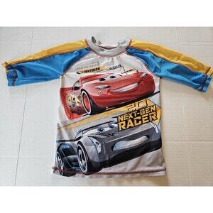 Disney Store Cars Lightning McQueen Rash Guard Swim Shirt Boy Size 7 / 8